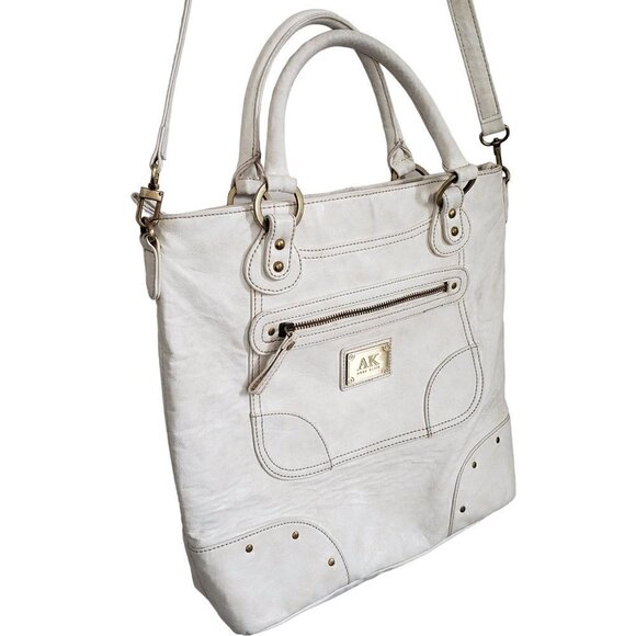 Vintage Anne Klein Cream Leather Studded Tote Bag With Shoulder Strap - Picture 4 of 15